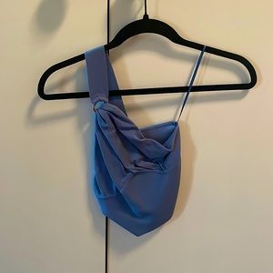 One shoulder bustier top with gold ring right shoulder detail